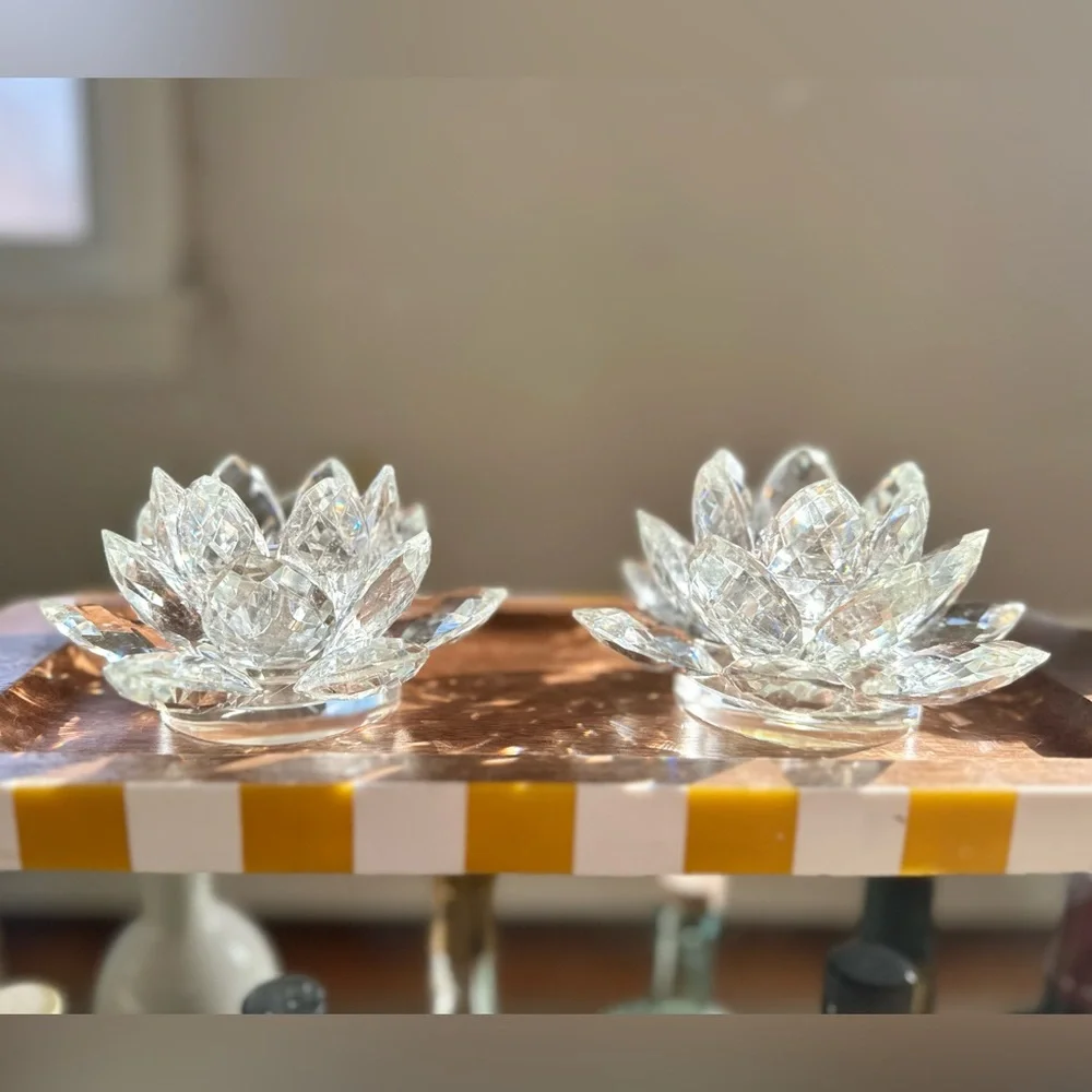 NWT Crystal Lotus Candle Holder Set (2) Shannon by Godinger Dublin, Ireland